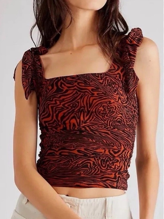Free People Tops - Free People Rust Zebra-Print Ruffle Strap Square Neck Crop Top S